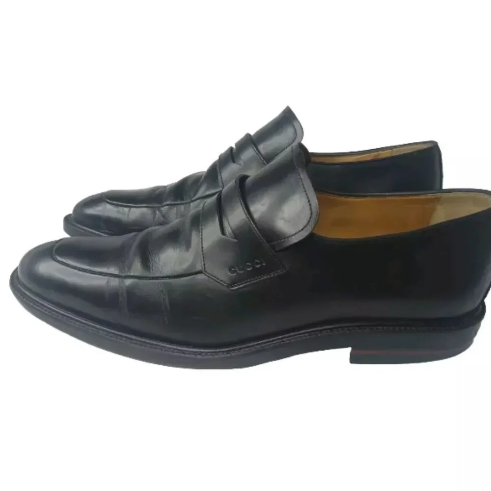 Gucci Men's Shoes Size 8.5 D Penny Loafers Black Leather Vintage